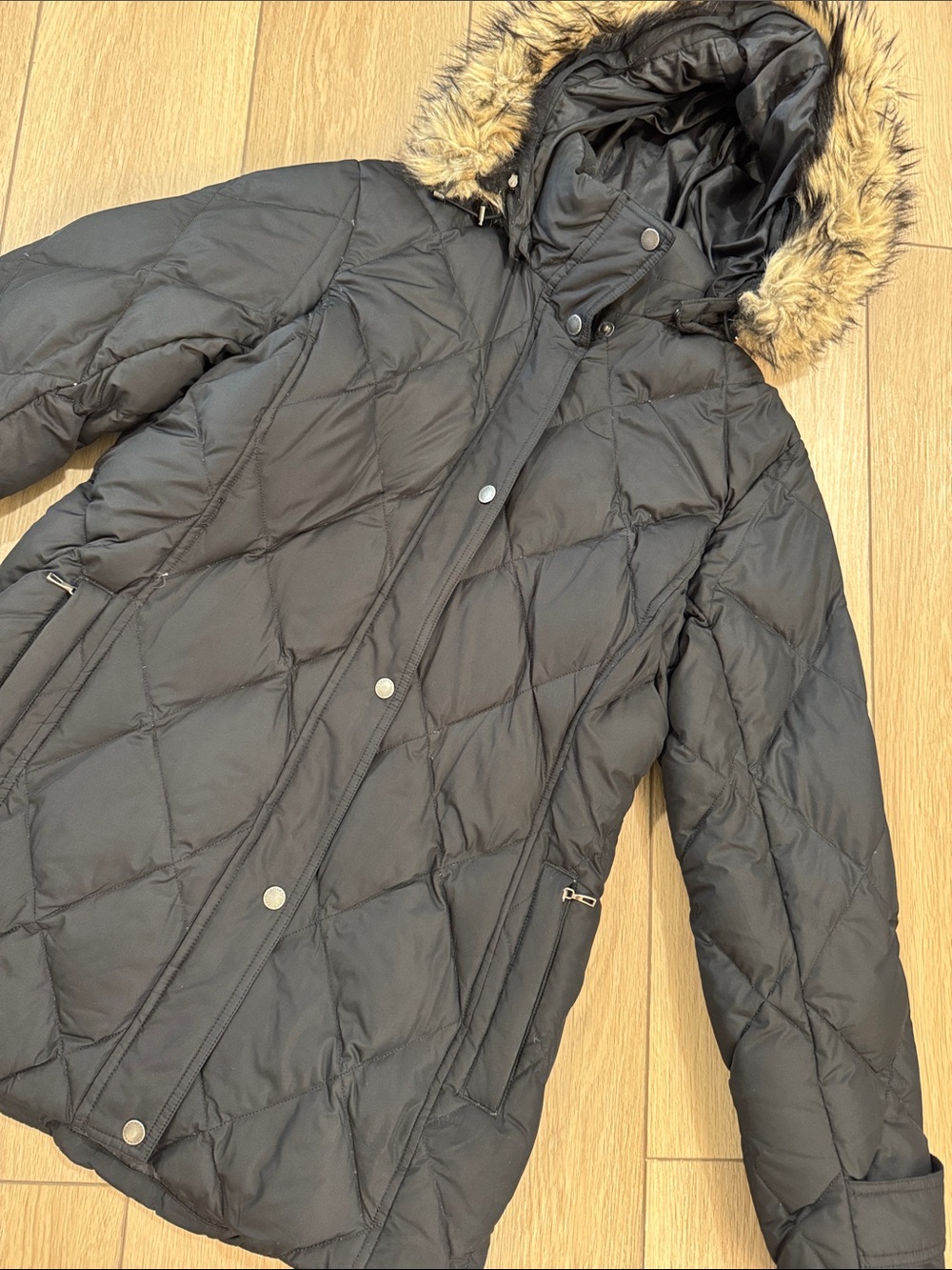 Lands End Quilted Fur Hood Down Insulated Jacket Sz M Snow 90s Trendy